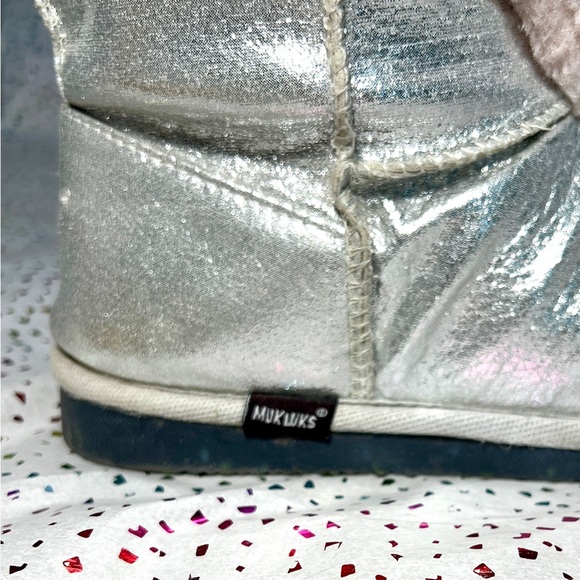 Girls MUK LUKS Zoo Babies Faux Fur Bunny Rabbit Boots Silver Sparkle Size 3 - Picture 3 of 9